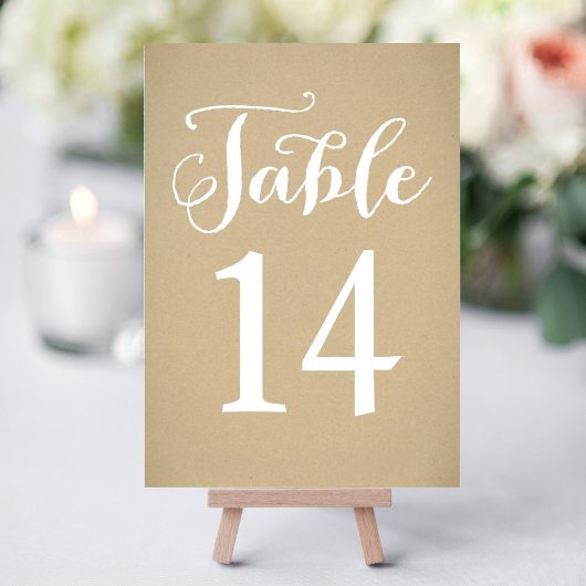 Rustiek Kraft Wit Script Bruiloft Tafel Nummer Kaart