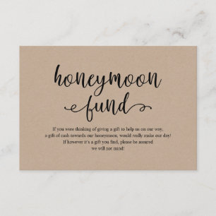 Rustiek kraft zwart script, Wedding Honeymoon Fund Informatiekaartje