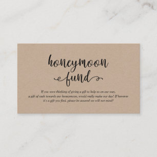 Rustiek kraft zwart script, Wedding Honeymoon Fund Informatiekaartje