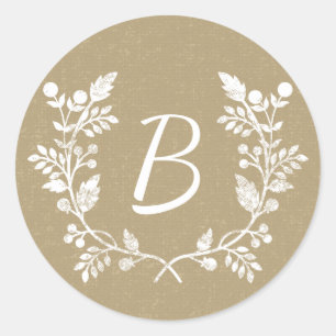 Rustiek Kraftpapier papier Floral Wreath Custom Mo Ronde Sticker