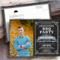 Rustiek krijtbord Afstuderen BBQ Party Invitation