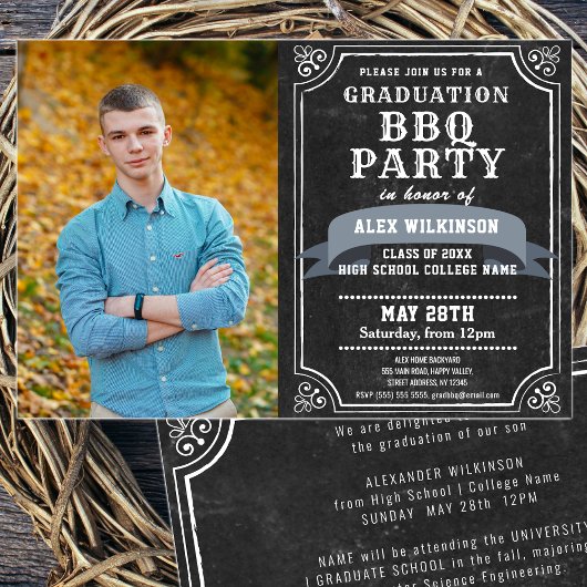 Rustiek krijtbord Eenvoudige foto Afstuderen BBQ Kaart