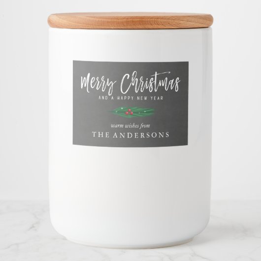 Rustiek krijtbord Vrolijk kerstfeest Voedselcontainer Etiket (Voorkant)