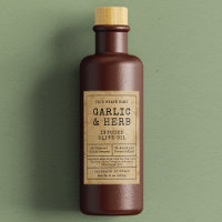 Rustiek  Kruid Saus Olie Fles Label