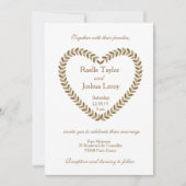 Rustiek laat hart goud wit bruiloft uitnodiging (Voorkant)