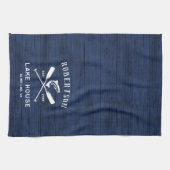Rustiek Lake House Familienaam Marine Blauw Hout Theedoek (Horizontaal)