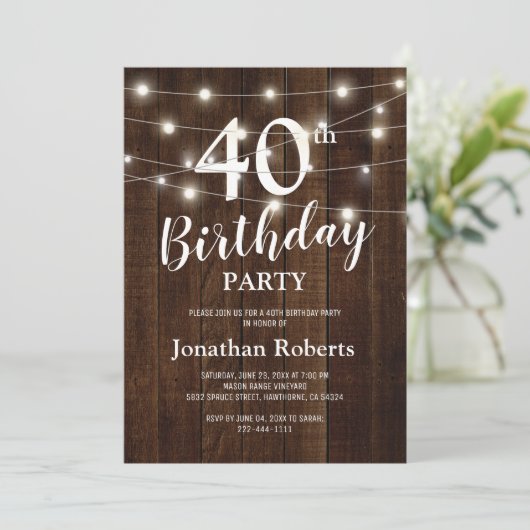 Rustiek Land 40e verjaardagsfeestje | Aangepaste l Kaart (Staand voorkant)