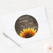 Rustiek Land Aangepaste Bruiloft Hout & Zonnebloem Ronde Sticker (Envelop)