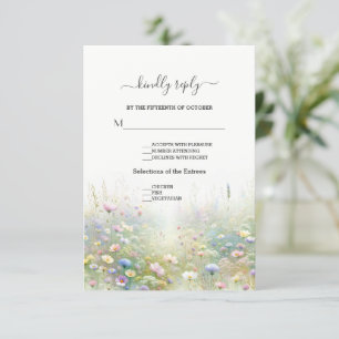 Rustiek Land Aquarel Wildbloemen Bruiloft RSVP Kaartje