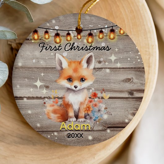 Rustiek land baby eerste kerstvos keramisch ornament