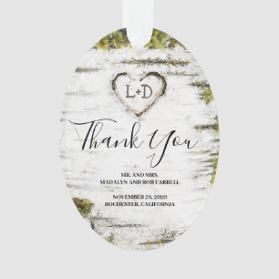 Rustiek land berk boom hart bruiloft dank u ornament