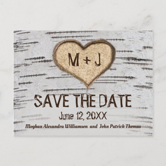 Rustiek Land Berk Hart initialen Save The Date Briefkaart (Voorkant)