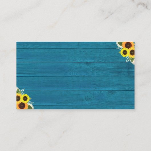 Rustiek Land Blauwgroen Zonnebloem Bruiloft Websit Informatiekaartje (Achterkant)