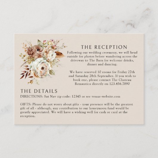 Rustiek Land Bloemen Bruin Neutraal Bruiloft Detai Informatiekaartje (Voorkant)