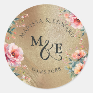 Rustiek Land Bloemen Goud Bruiloft Favor Ronde Sticker