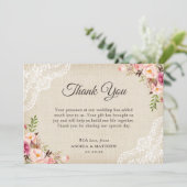 Rustiek Land Bloemen Kant Burlap Dank u Bedankkaart (Staand voorkant)
