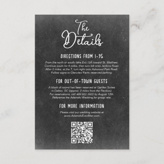 Rustiek Land Boerderij Chalkboard Bruiloft Details Informatiekaartje (Voorkant)