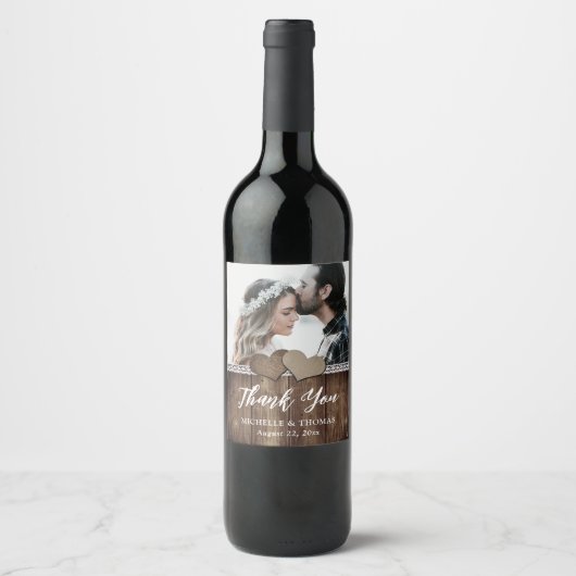 Rustiek Land Bruiloft Foto Wijnfles Etiketten (Voorkant)