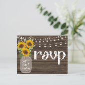 Rustiek Land Bruiloft Hout & Zonnebloemen RSVP Uitnodiging Briefkaart (Staand voorkant)