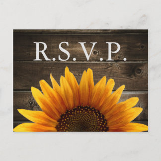 Rustiek Land Bruiloft Hout & Zonnebloemen RSVP Uitnodiging Briefkaart