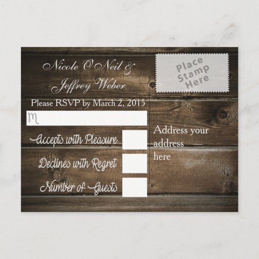 Rustiek Land Bruiloft Hout & Zonnebloemen RSVP Uitnodiging Briefkaart (Achterkant)