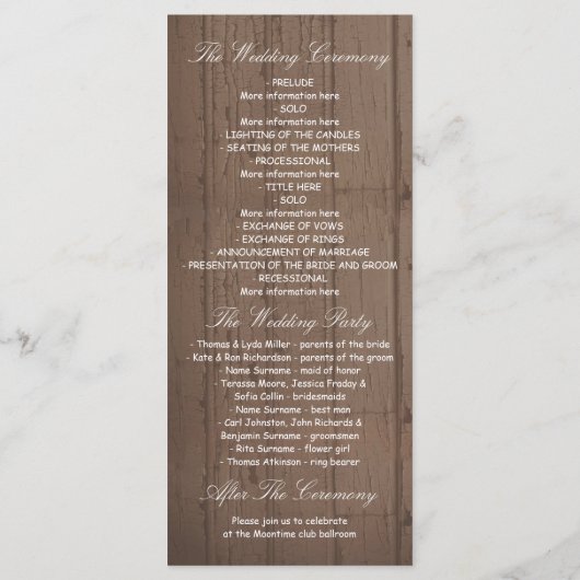 Rustiek land bruiloft programma's met hoefijzer (Achterkant)