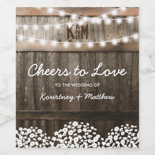 Rustiek Land Bruiloft Proost op Liefde Wijn Etiket (Enkel label)