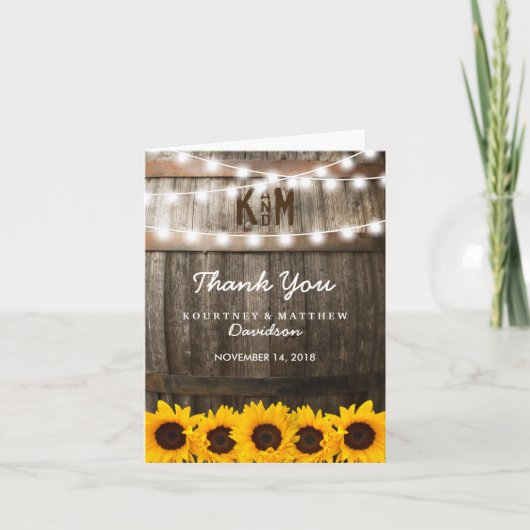 Rustiek land bruiloft | Zonnebloem Dank u Bedankkaart (Voorkant)