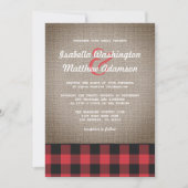 Rustiek Land Buffel Plaid & Burlap Bruiloft Kaart (Voorkant)