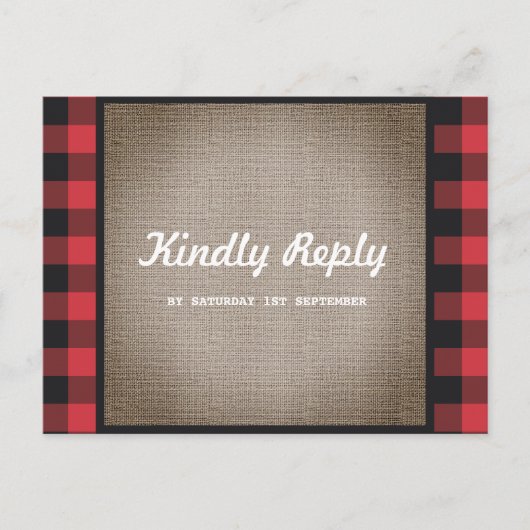 Rustiek Land Buffel Plaid & Burlap Bruiloft RSVP Uitnodiging Briefkaart (Voorkant)