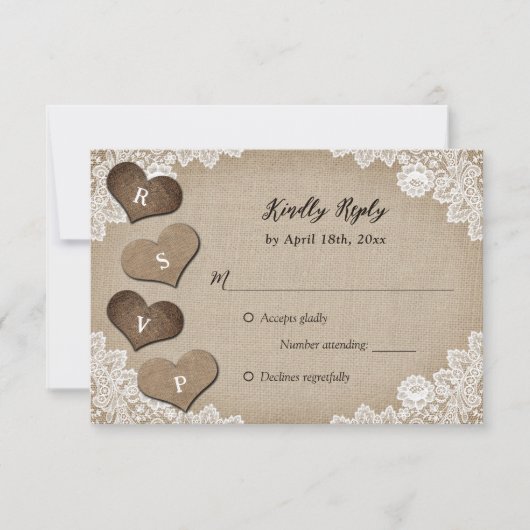 Rustiek Land Burlap en Kant Bruiloft RSVP (Voorkant)