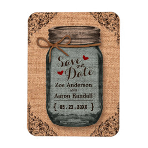 Rustiek Land Burlap Jar Save the Date Magneet