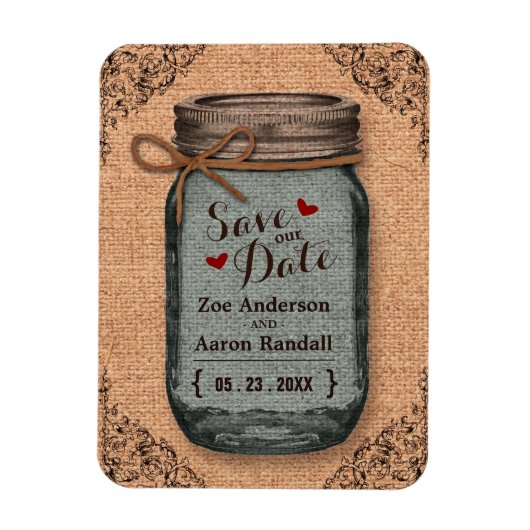Rustiek Land Burlap Jar Save the Date Magneet (Verticaal)