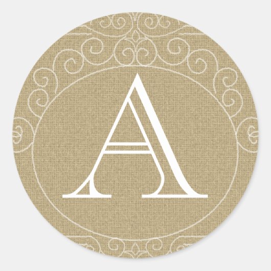 Rustiek land burlap monogram bruiloft gunst ronde sticker (Voorkant)