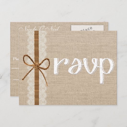 Rustiek Land Burlap Twine Bruiloft RSVP Kaart (Voorkant / Achterkant)