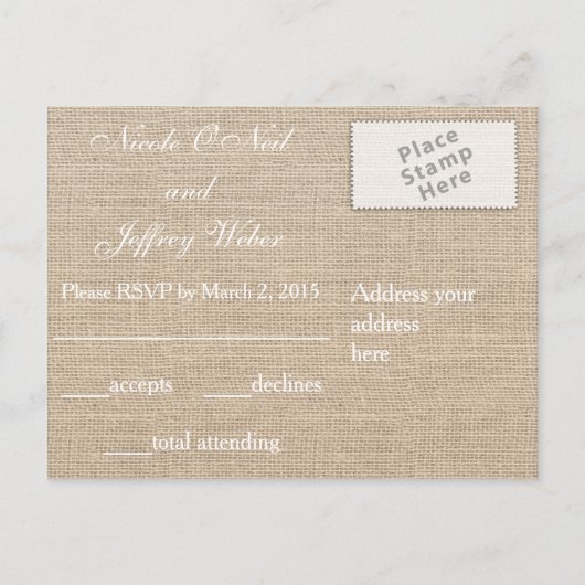 Rustiek Land Burlap Twine Bruiloft RSVP Kaart (Achterkant)