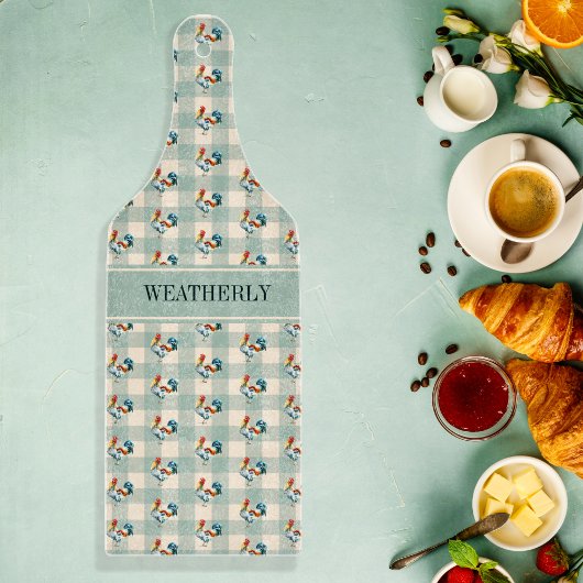 Rustiek Land Checks Haan Monogram | Naam Snijplank