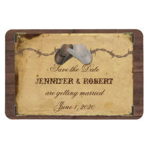 Rustiek Land Cowboy Petten Bruiloft Save the Date Magneet