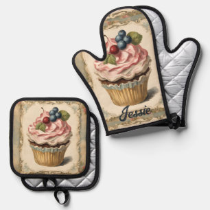 Rustiek Land Cupcake Bakker Koken Chef Bakken Ovenwant & Pannenlap Set