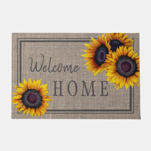 Rustiek land familie zonnebloemen jute welkom deurmat (Voorkant)
