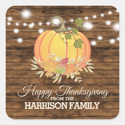 Rustiek land gepersonaliseerd Happy Thanksgiving Vierkante Sticker (Voorkant)