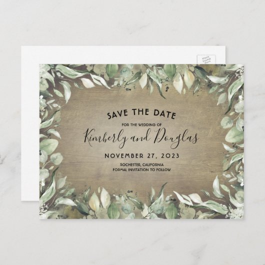 Rustiek land groen Lijst Save the Date Aankondigingskaart (Voorkant / Achterkant)