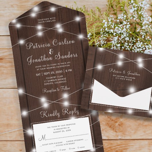 Rustiek land hout alles in een bruiloft rsvp all in one uitnodiging