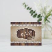 Rustiek Land Hout Burlap Kant Bruiloft RSVP Briefkaart (Staand voorkant)