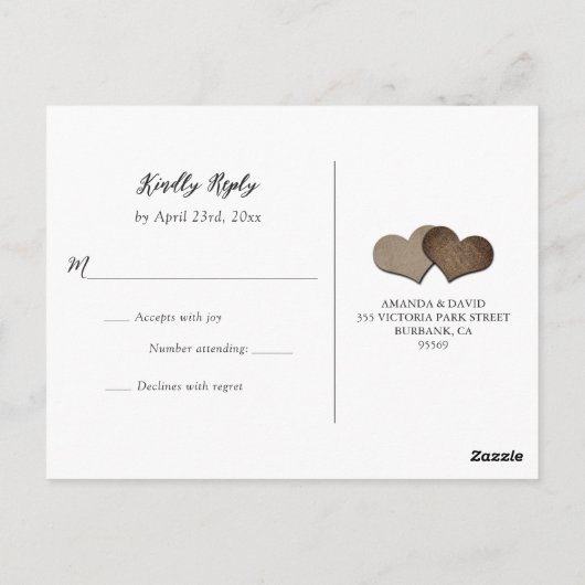 Rustiek Land Hout Burlap Kant Bruiloft RSVP Briefkaart (Achterkant)