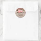 Rustiek Land Hout en Burlap Bloemen Bruiloft Ronde Sticker (Tas)