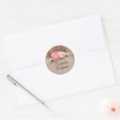 Rustiek Land Hout en Burlap Bloemen Bruiloft Ronde Sticker (Envelop)