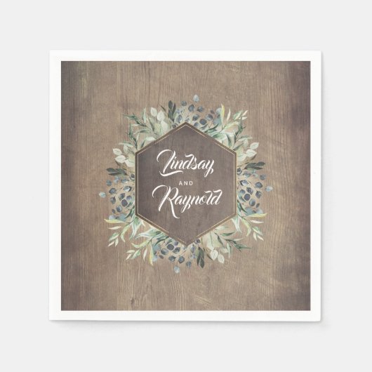 Rustiek Land Hout en Groen Bruiloft Servet (Voorkant)