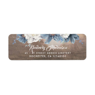Rustiek Land Hout en Stoffig Blauw Bloemen Etiket