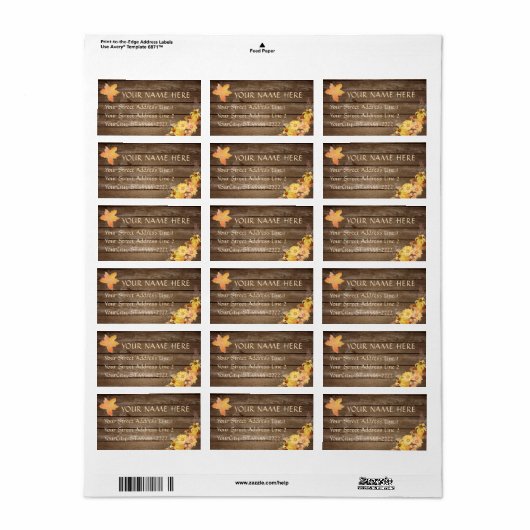 Rustiek Land Hout en Waterverf Herfstbloemen Etiket (Full Sheet)